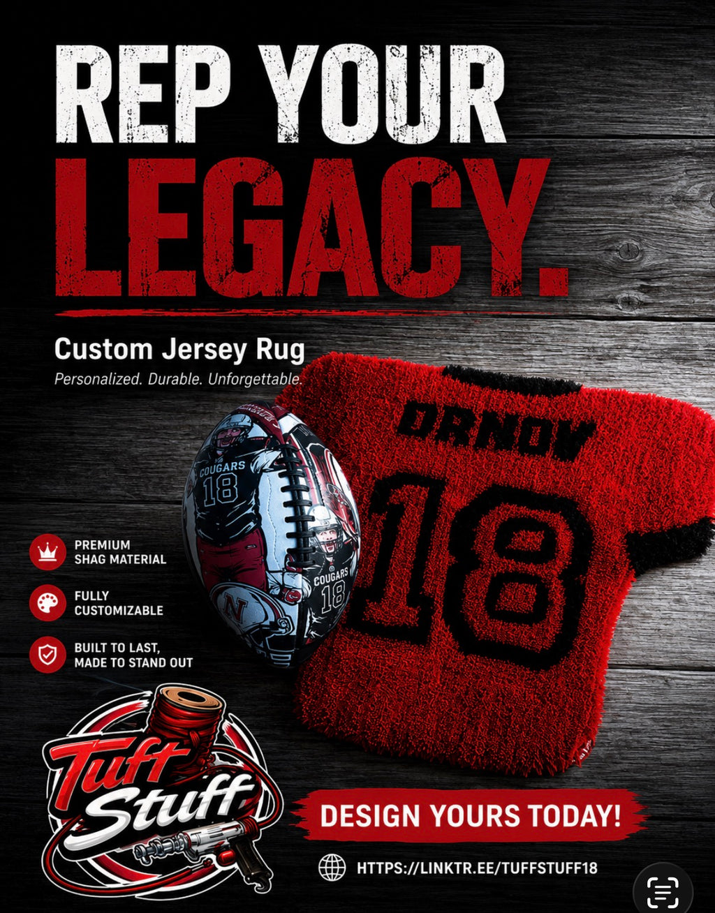 Custom Jersey Rug & Football Bundle – Personalized Tufted Sports Décor